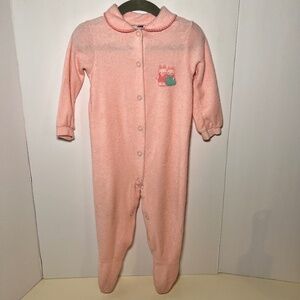 Vintage Carters Paper Tag Terry Cloth Button Up Footed Sleeper vibrant pink